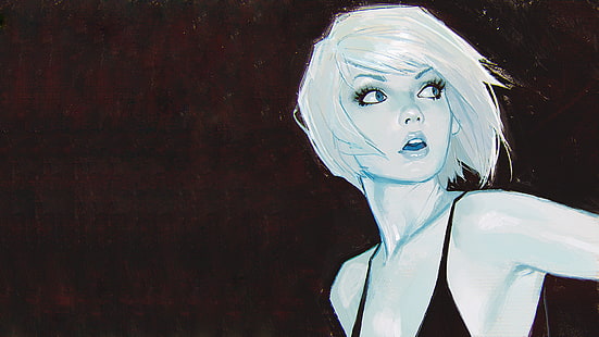 papel de parede digital de mulher de cabelos brancos, Ilya Kuvshinov, desenho, arte digital, cabelos brancos, HD papel de parede HD wallpaper