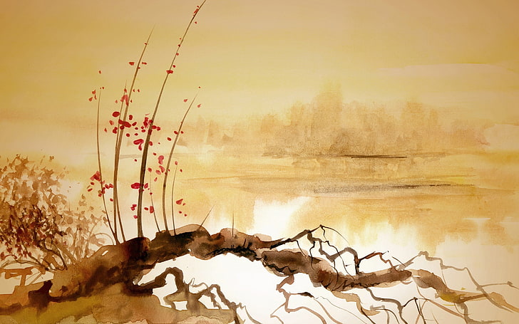 Chinese, painting, river, Snag, HD wallpaper