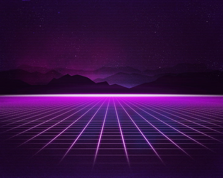 synthwave, Retrowave,  retrowave, grid, purple, mountains, HD wallpaper