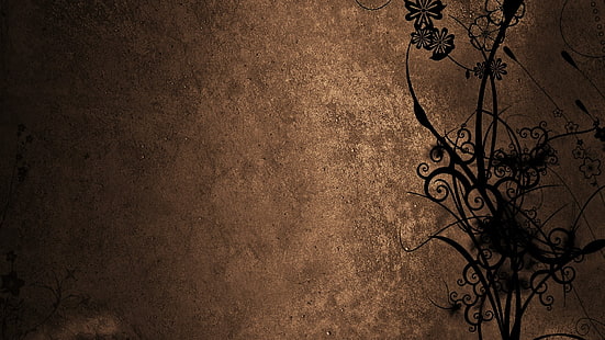 papel tapiz digital floral negro y marrón, minimalismo, textura, fondo marrón, ilustraciones, Fondo de pantalla HD HD wallpaper