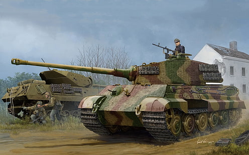 seni, Tiger II, w / Zimmerit, Pz.Kpfw.VI Ausf.B, tank Jerman, (Produksi Henschel 1944), (Sd.Car.182), Wallpaper HD HD wallpaper