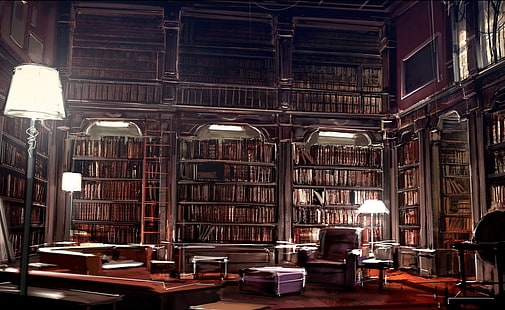 Biblioteka Rysunek, sala biblioteczna, Artystyczna, Rysunki, Rysunek, Biblioteka, Tapety HD HD wallpaper