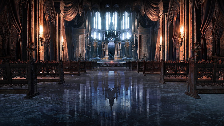 fondo de pantalla interior de la catedral, Dark Souls, Dark Souls III, videojuegos, catedral, Irithyll, Fondo de pantalla HD