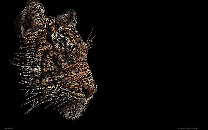 Ilustración de tigre, tipografía, tigre, retratos tipográficos, Rusia, Fondo de pantalla HD