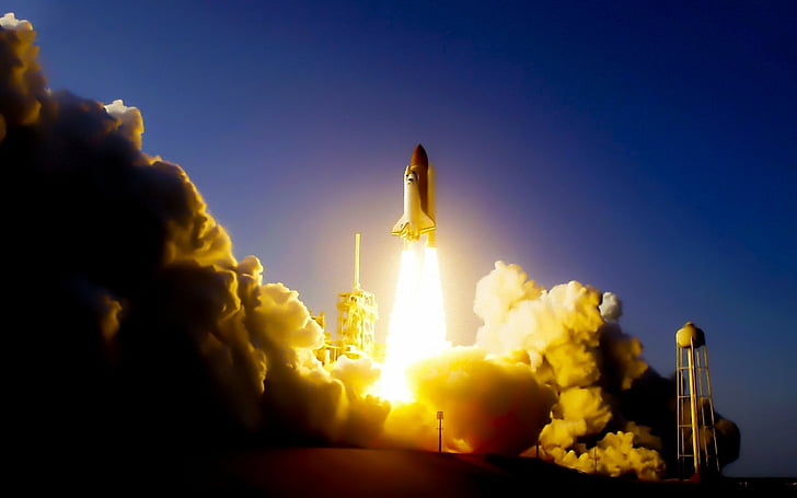 Feuer, Rakete, Shuttle, Himmelslandschaften, Rauch, Raum, HD-Hintergrundbild
