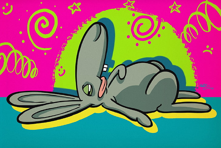 Ilustración animal gris, conejo, sueño, brillante, fotografía, Fondo de pantalla HD