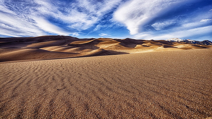 небо, большие песчаные дюны национальный парк, пустыня, поющий песок, национальный парк, песок, колорадо, облако, пустыня, дюна, пейзаж, горизонт, сша, сша, формирование, HD обои