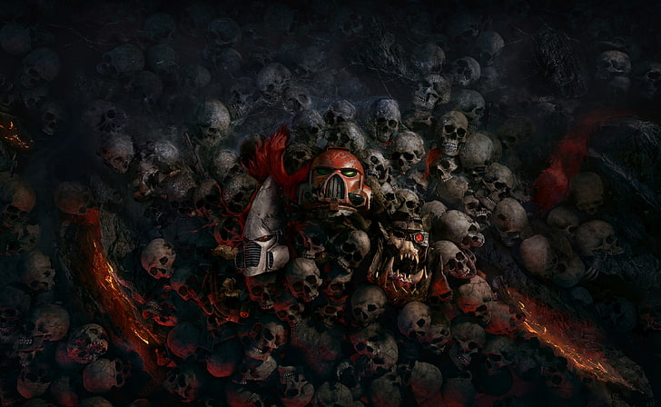 tas de papier peint de crâne, Warhammer 40,000: Dawn of War III, Warhammer 40,000, Warhammer, Space Marines, Eldar, ork, Dawn of War 3, Fond d'écran HD