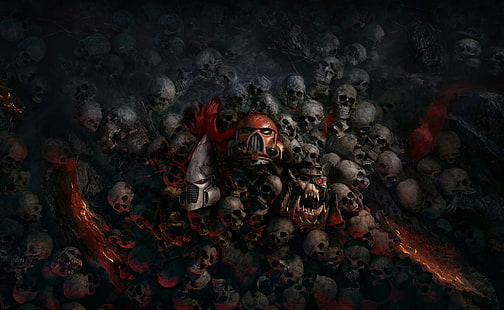 обои с кучей черепов, Warhammer 40 000: Dawn of War III, Warhammer 40 000, Warhammer, космические десантники, Эльдар, Орк, Dawn of War 3, HD обои HD wallpaper