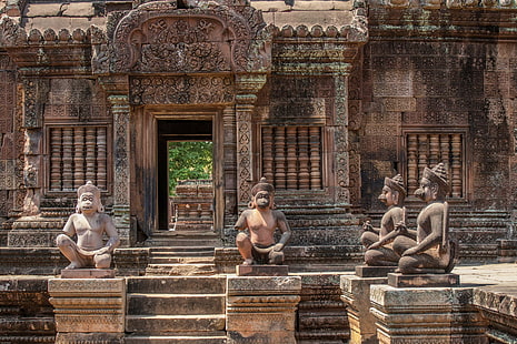 ангкор ват, азия, бантей срей, камбоджа, фрески, сием рэп, статуи, каменщик, храм, храмовый комплекс, HD обои HD wallpaper