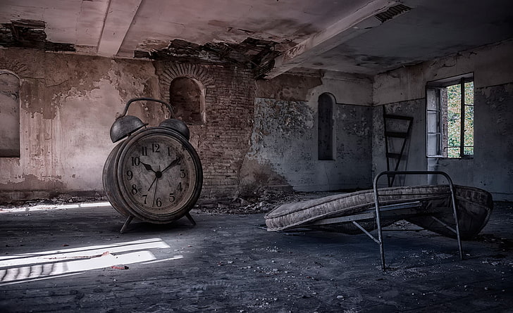 часовници, стари, изоставени, руини, HD тапет