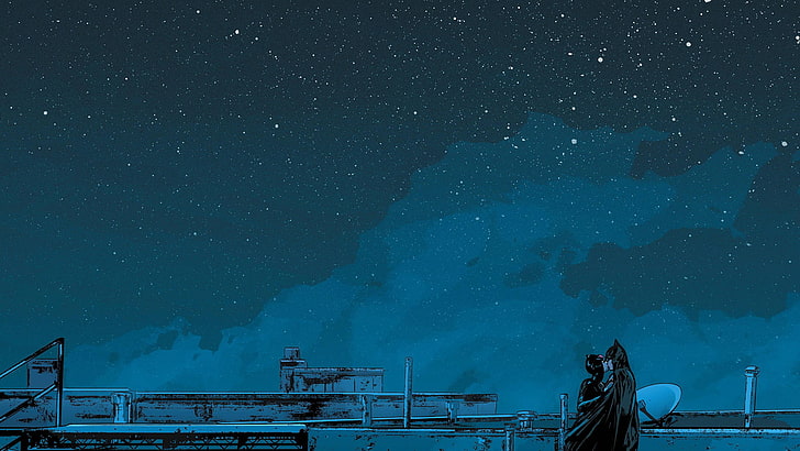 Batman całuje Catwoman tapety, nocne niebo, Batman, Catwoman, gwiaździsta noc, pocałunki, Tom King, Mitch Gerads, Tapety HD