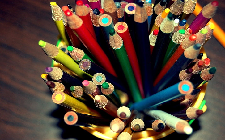 lot de stylos de couleur, crayons de couleur, ensemble, verre, art, Fond d'écran HD