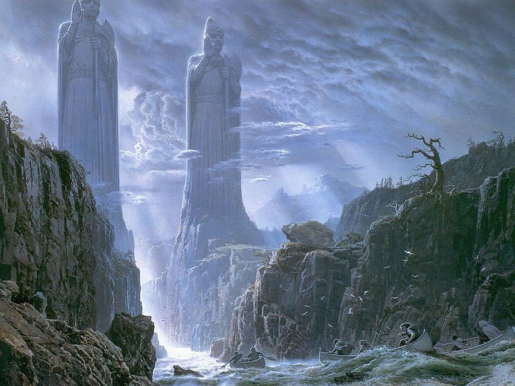 Argonath, fantasy Art, river, Statue, The Lord Of The Rings, HD wallpaper