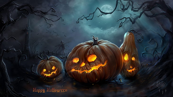 halloween, pumpkin, darkness, halloween night, jack o lantern, night, holiday, spooky, HD wallpaper