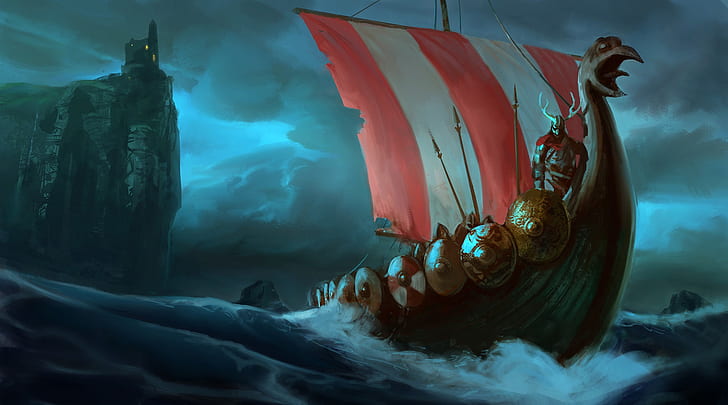 Fantasy, Viking, Boat, Drakkar, Sfondo HD