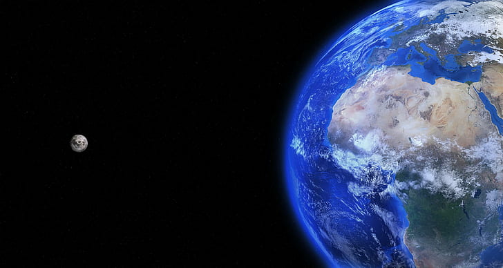 الكرة الأرضية ، العالم ، الأرض ، الأزرق ، القمر ، الكوكب، خلفية HD