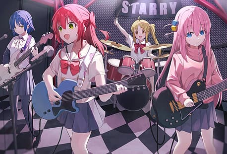 anime, chicas anime, BOCCHI THE ROCK!, instrumento musical, Fondo de pantalla HD HD wallpaper