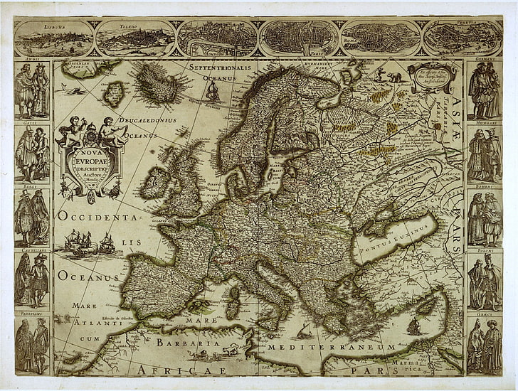 خريطة العالم الرمادي والأسود ، خريطة ، أوروبا، خلفية HD