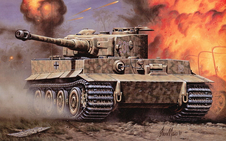 brown tank illustration, tiger, fire, war, Wallpaper, tank, the battle, armor, HD wallpaper