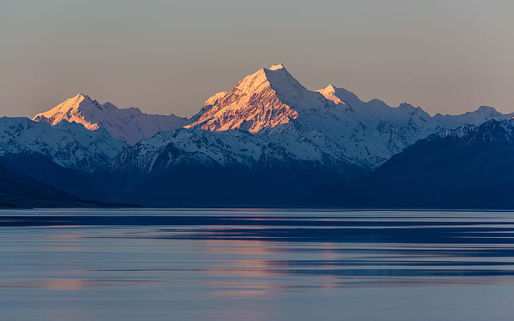pemandangan, pegunungan, laut, Selandia Baru, Taman Nasional Mount Cook, Aoraki, Wallpaper HD