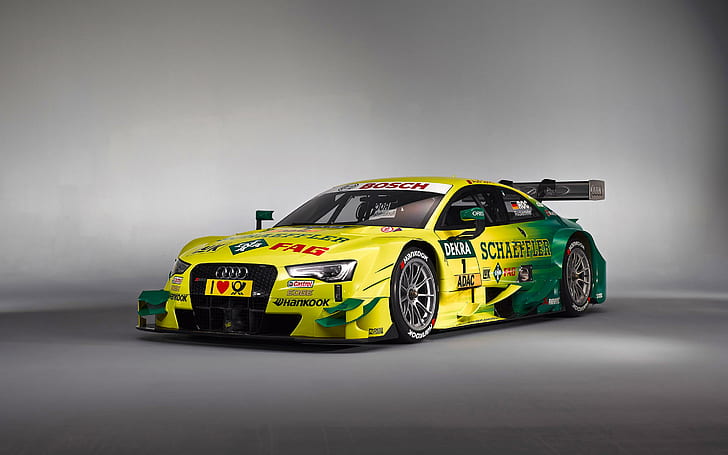 Audi RS 5 DTM 2014, yellow green and red audi sports car, audi, 2014, cars, HD wallpaper