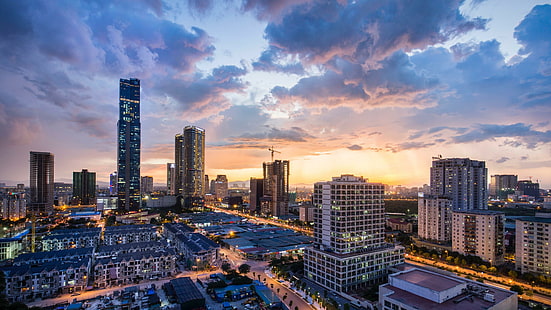 paysage urbain, ville, ciel, vietnam, gratte-ciel, asie, nuage, tour, crépuscule, Fond d'écran HD HD wallpaper