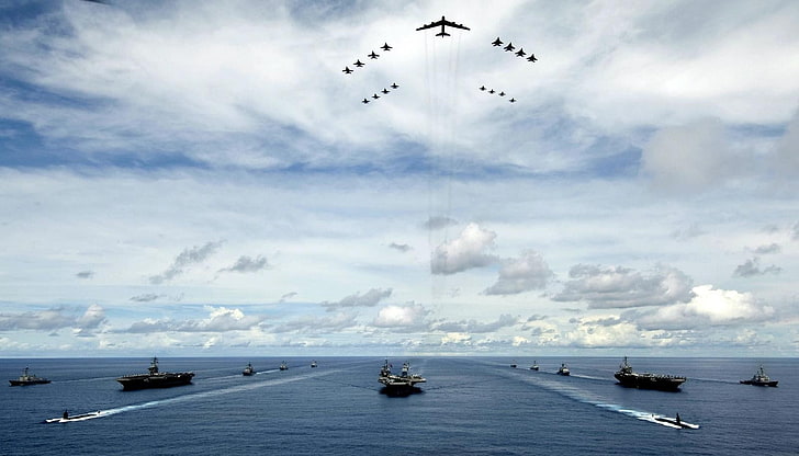 guerra, nave, aereo, aereo, sottomarino, flotta, mare, militare, aereo militare, Sfondo HD