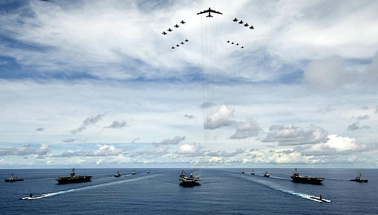 wojna, statek, samolot, samolot, łódź podwodna, flota, morze, wojsko, samoloty wojskowe, Tapety HD HD wallpaper