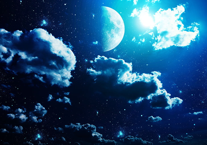 лунен тапет, Луна, небе, нощ, HD тапет