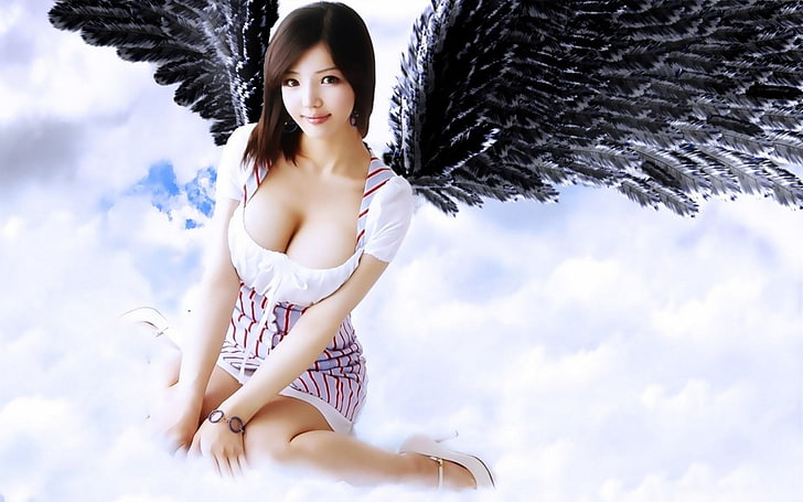 angel, asian, beautiful, cosplay, cute, fantasy, girl, sweet, white, HD wallpaper