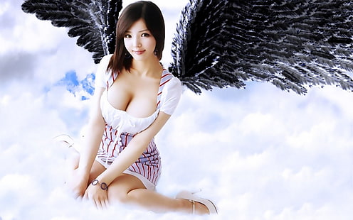 angel, asian, beautiful, cosplay, cute, fantasy, girl, sweet, white, HD wallpaper HD wallpaper