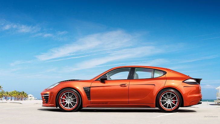 Porsche Panamera, car, orange cars, HD wallpaper