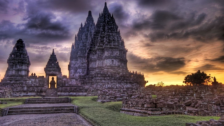 ruines grises, temples, temple de Prambanan, hindou, temple, Fond d'écran HD
