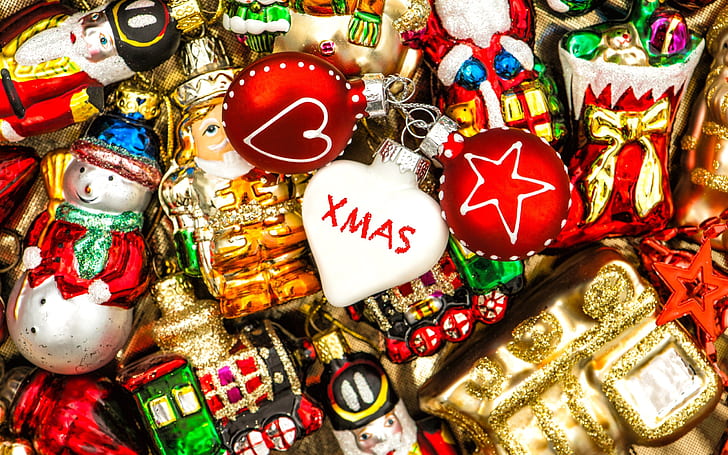 Buon Natale, decorazioni, palloncini, giocattoli, dolci, buon Natale, decorazioni, palloncini, giocattoli, dolci, Sfondo HD