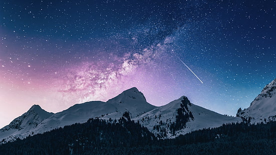 natur, Vintergatan, stjärnor, landskap, himmel, berg, HD tapet HD wallpaper