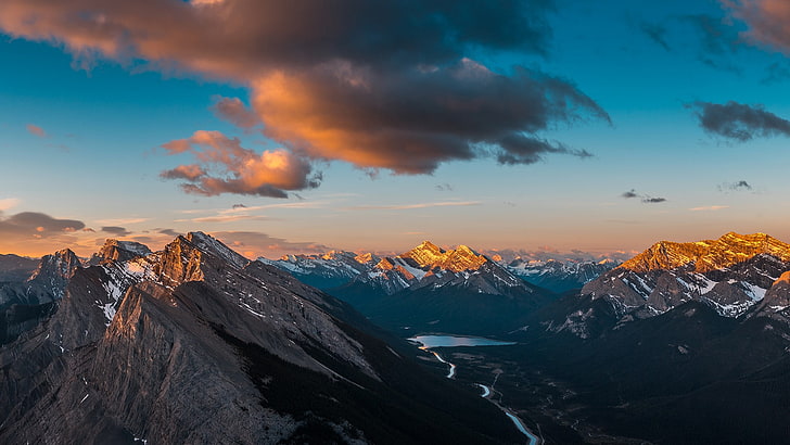 серая скала гора, альберта, канада, горы, облака, пейзаж, HD обои