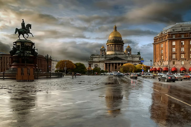 St Petersburg, hujan, St Petersburg, hujan, Musim Gugur, Peter, Wallpaper HD