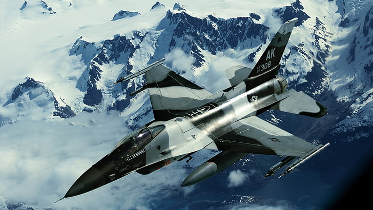 szaro-czarny samolot bojowy, wojskowy, General Dynamics F-16 Fighting Falcon, Alaska, Tapety HD