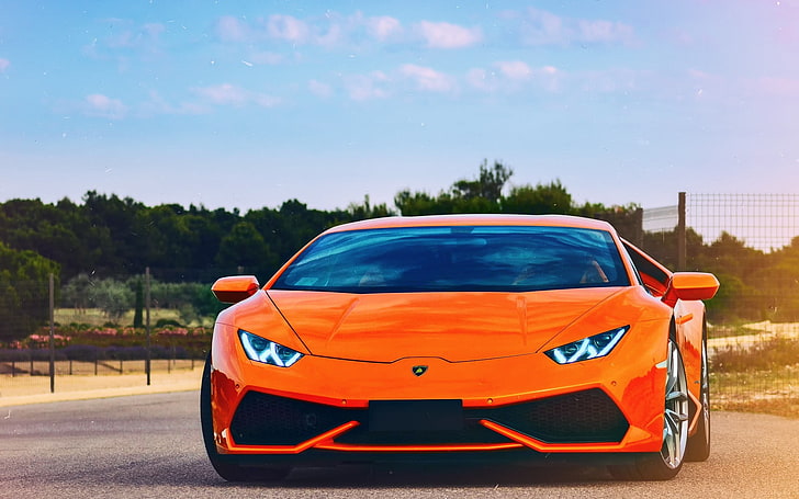 оранжевое спортивное купе, Lamborghini, Lamborghini Huracán LP610-4, автомобиль, автомобили оранжевого цвета, автомобиль, HD обои
