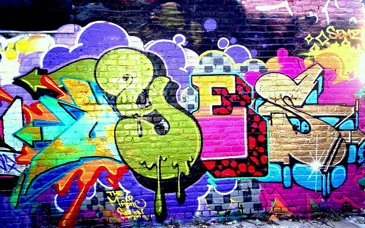 multicolored graffiti art, wall, graffiti, colorful, sign, HD wallpaper