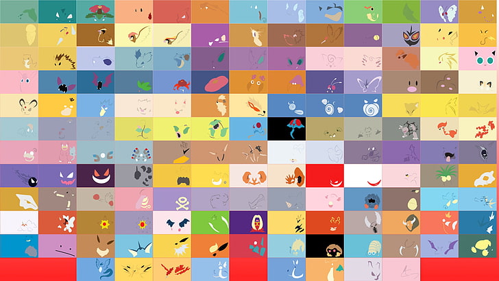 Karakter Pokemon kolase seni vektor, permainan, gambar, warna, minimalis, tekstur, anime, simbol, pokemon, sel, Wallpaper HD