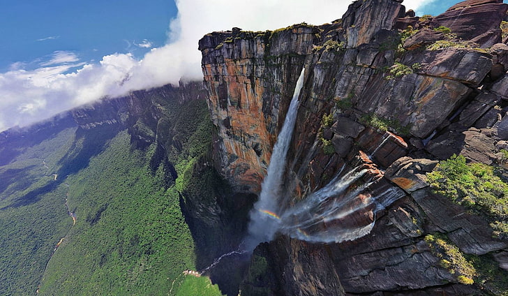 天使の滝、自然、山、滝、雲、 HDデスクトップの壁紙