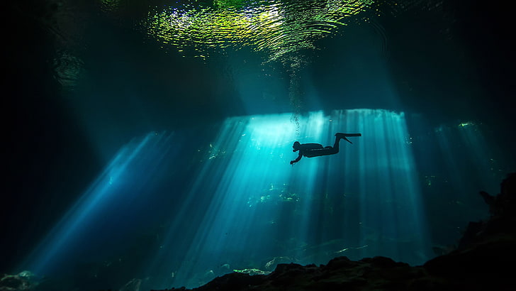 Diver, Sunbeam, Underwater, 4K, HD wallpaper