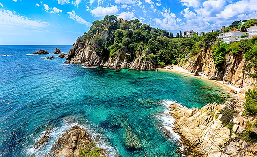 海、海岸、自然、風景、コスタブラバ、スペイン、 HDデスクトップの壁紙 HD wallpaper