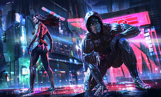 วอลล์เปเปอร์ Venom and Carniage, cyberpunk, นิยายวิทยาศาสตร์, นีออน, วอลล์เปเปอร์ HD HD wallpaper