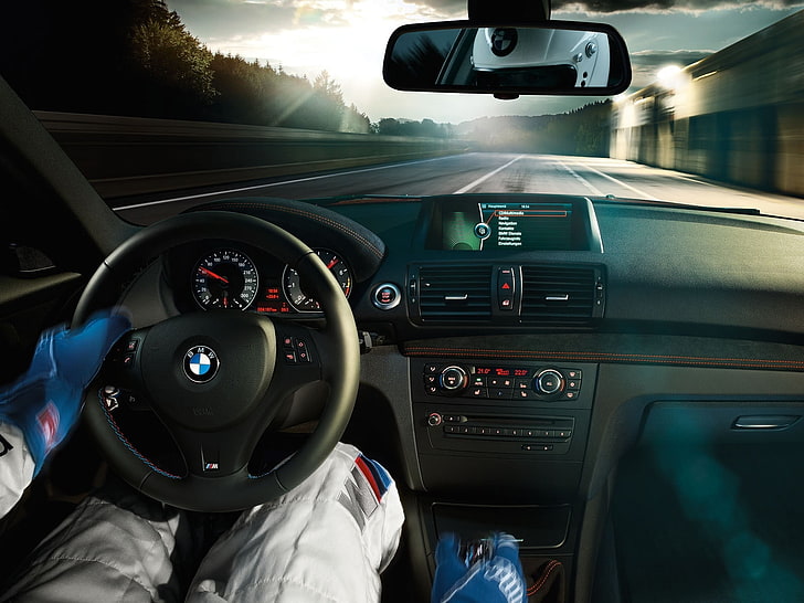 volante BMW negro, interior del automóvil, BMW, Fondo de pantalla HD