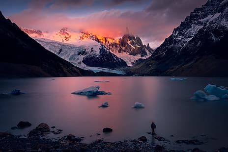 montanha, patagônia, cerro torre, antes do amanhecer, HD papel de parede HD wallpaper