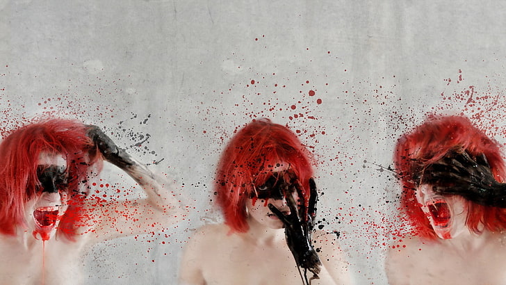 women, photography, body paint, red, HD wallpaper