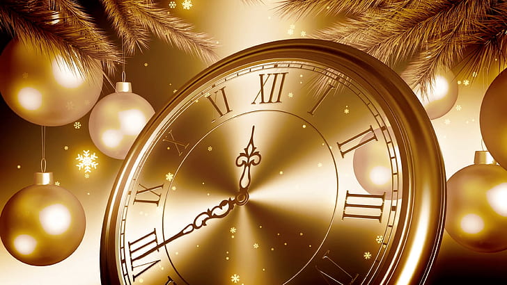 Happy New Year 2019 Golden Clock Countdown In New Year’s Eve Desktop Wallpapers For Computers Laptop Tablet and Mobile Phones, Fond d'écran HD